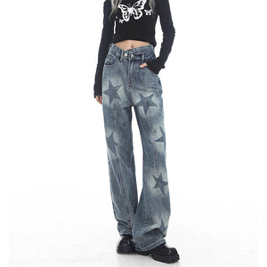 VILZSTUDIOS Stylish washed jeans with star print design