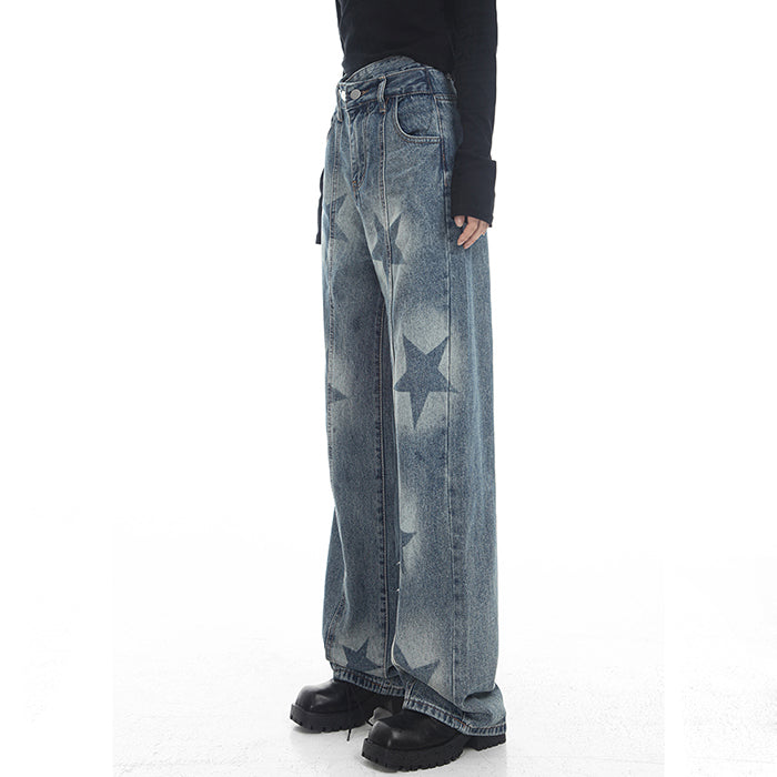 VILZSTUDIOS Stylish washed jeans with star print design