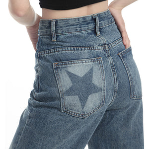 VILZSTUDIOS Stylish washed jeans with star print design