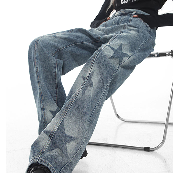 VILZSTUDIOS Stylish washed jeans with star print design