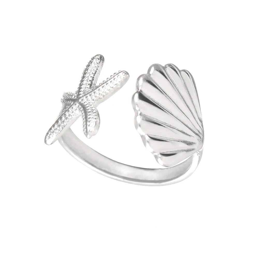 VILZSTUDIOS Adjustable starfish and shell ring with oceanic charm