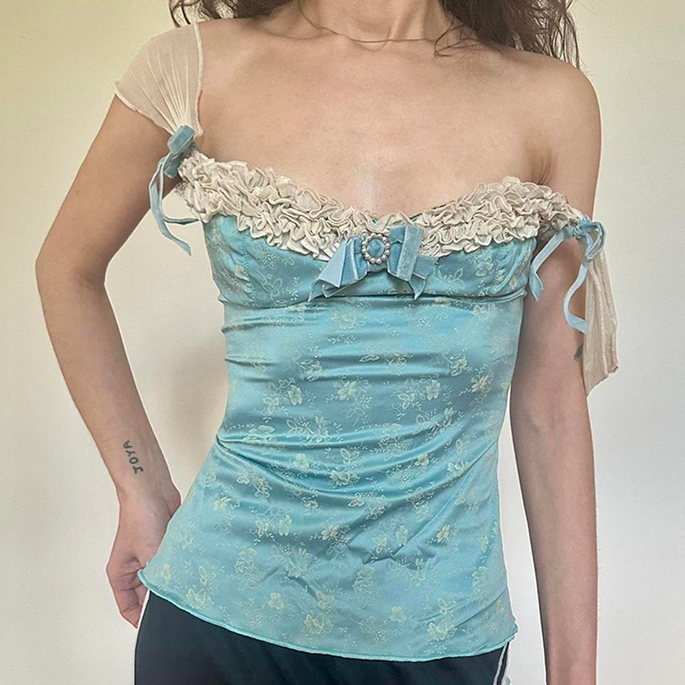 VILZSTUDIOS Elegant corset-style top with pearl details and ribbon ties