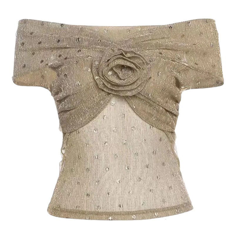 VILZSTUDIOS Elegant rose Bardot mesh top for stylish outfits