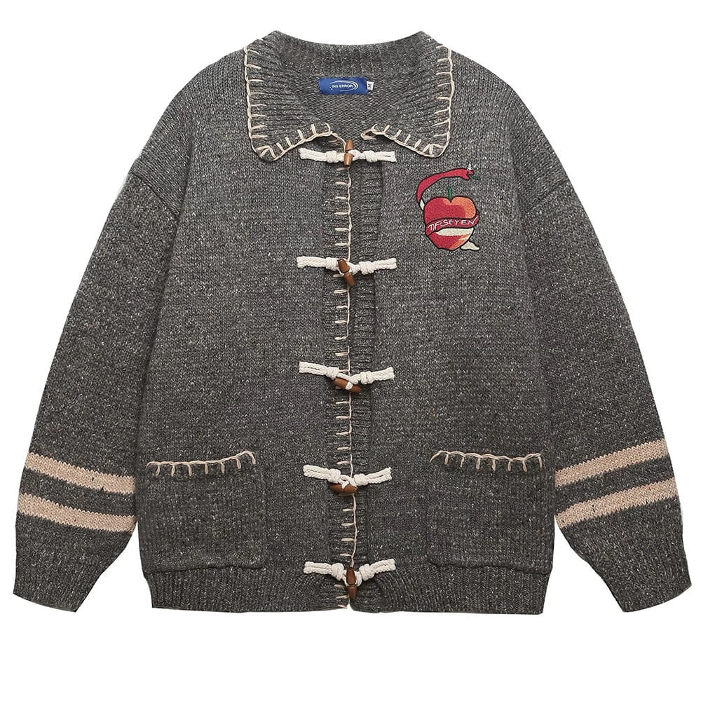 VILZSTUDIOS Apple embroidered grey knit cardigan