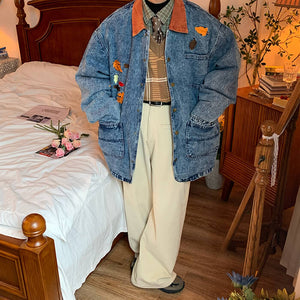 VILZSTUDIOS Embroidered denim jacket with autumn leaves design