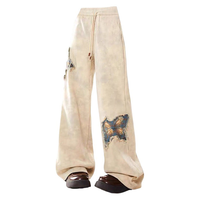 VILZSTUDIOS Embroidered butterfly wide-leg trousers for streetwear fashion