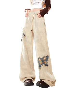 VILZSTUDIOS Embroidered butterfly wide-leg trousers for streetwear fashion