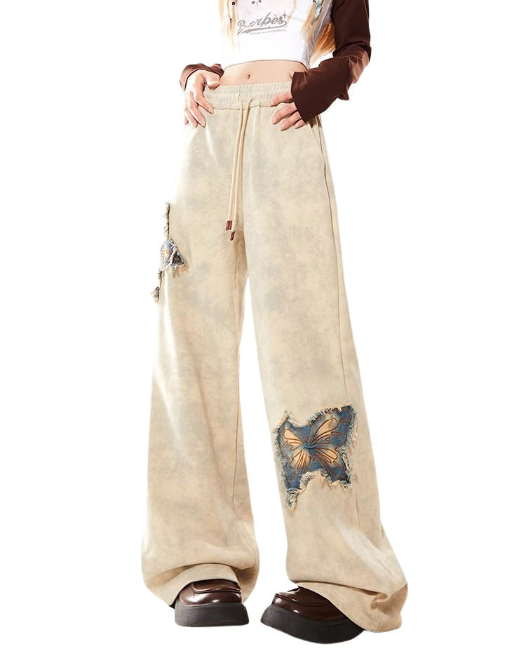 VILZSTUDIOS Embroidered butterfly wide-leg trousers for streetwear fashion