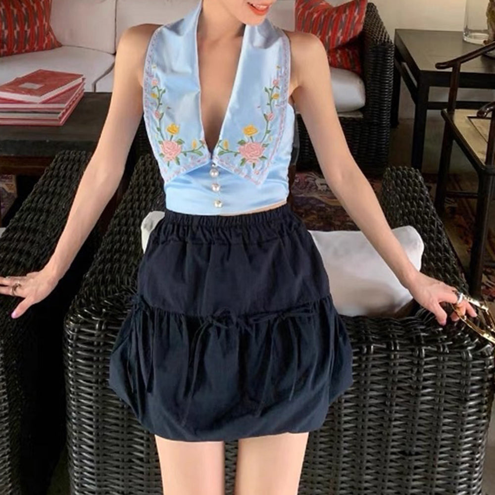 VILZSTUDIOS Embroidered satin vest with floral design