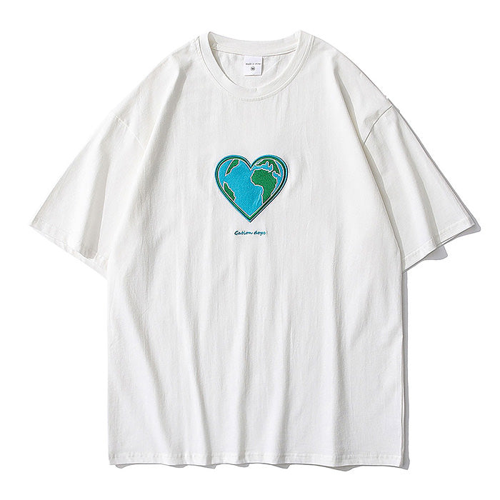 VILZSTUDIOS Embroidered heart earth graphic t-shirt