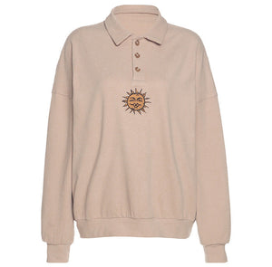 VILZSTUDIOS Embroidered sun design button up sweatshirt for stylish streetwear