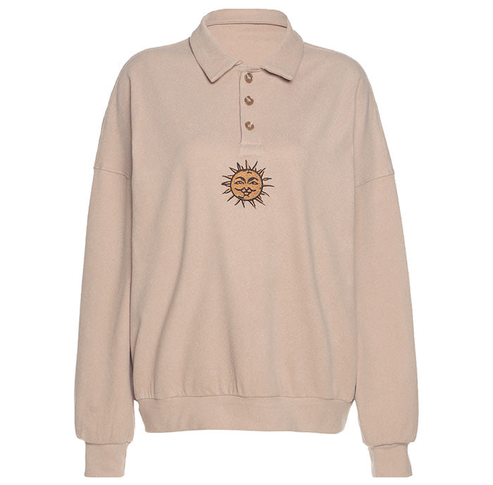 VILZSTUDIOS Embroidered sun design button up sweatshirt for stylish streetwear