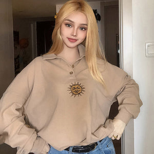 VILZSTUDIOS Embroidered sun design button up sweatshirt for stylish streetwear