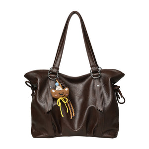 VILZSTUDIOS soft faux leather slouchy tote bag with embroidery charm