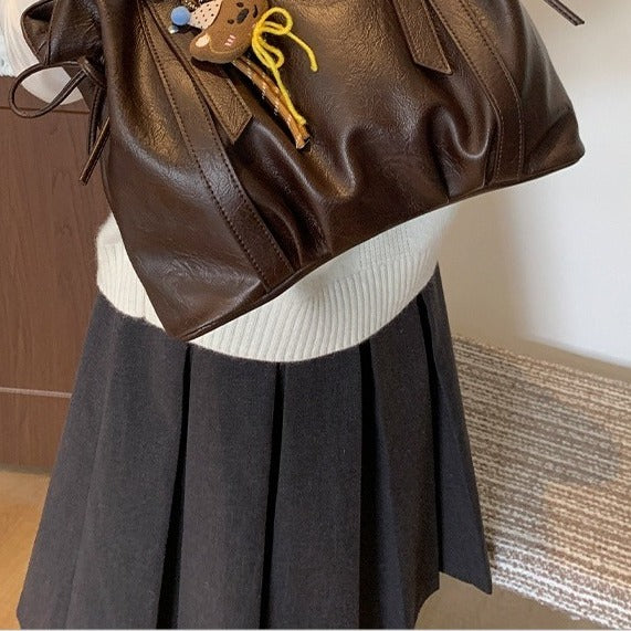 VILZSTUDIOS soft faux leather slouchy tote bag with embroidery charm