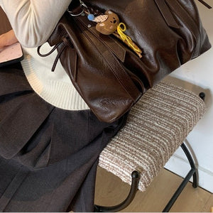 VILZSTUDIOS soft faux leather slouchy tote bag with embroidery charm