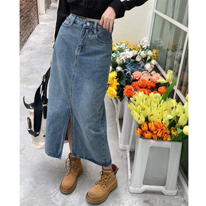 VILZSTUDIOS Denim skirt with split design for modern style