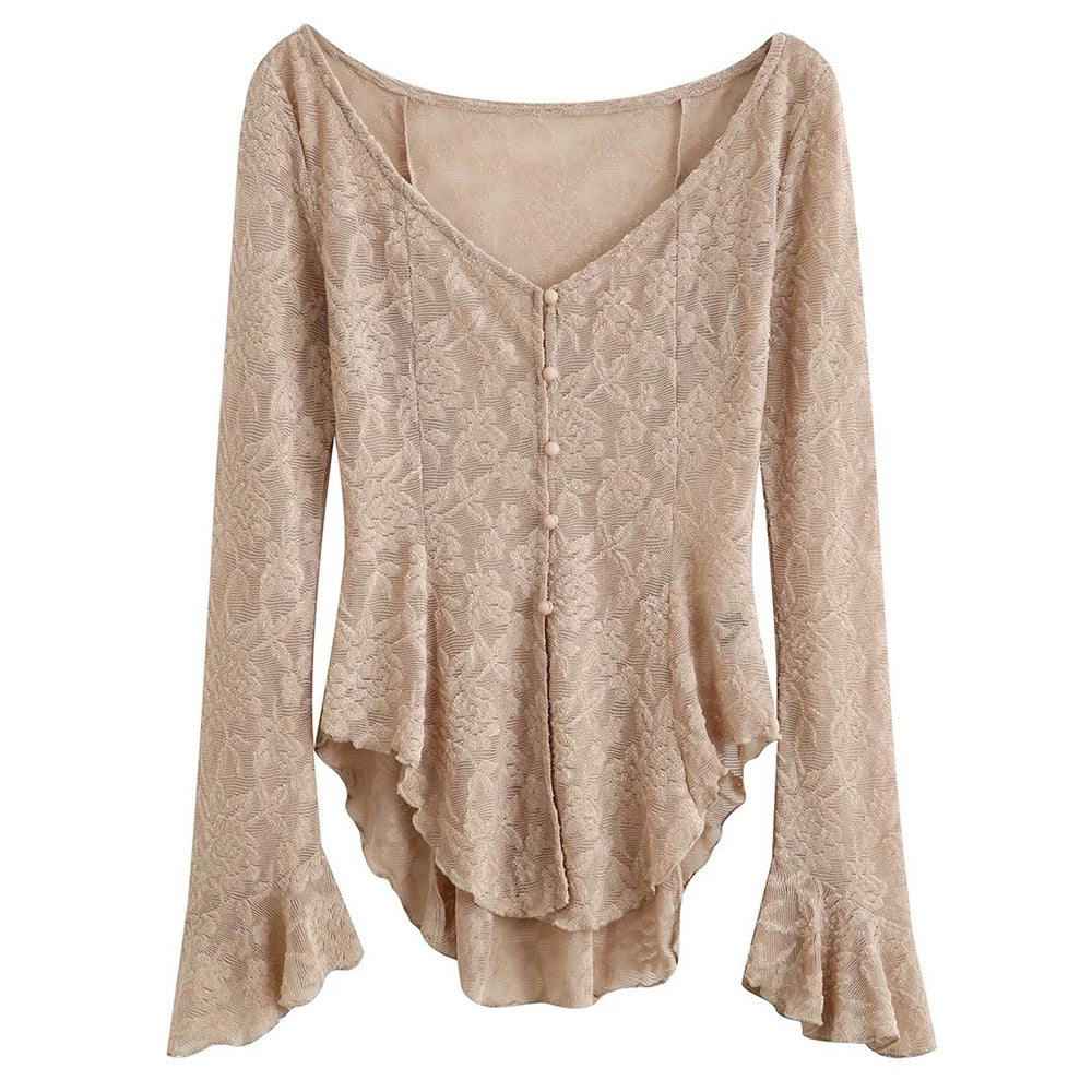 VILZSTUDIOS Ethereal lace flare sleeve top for women