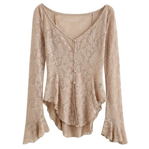 VILZSTUDIOS Ethereal lace flare sleeve top for women