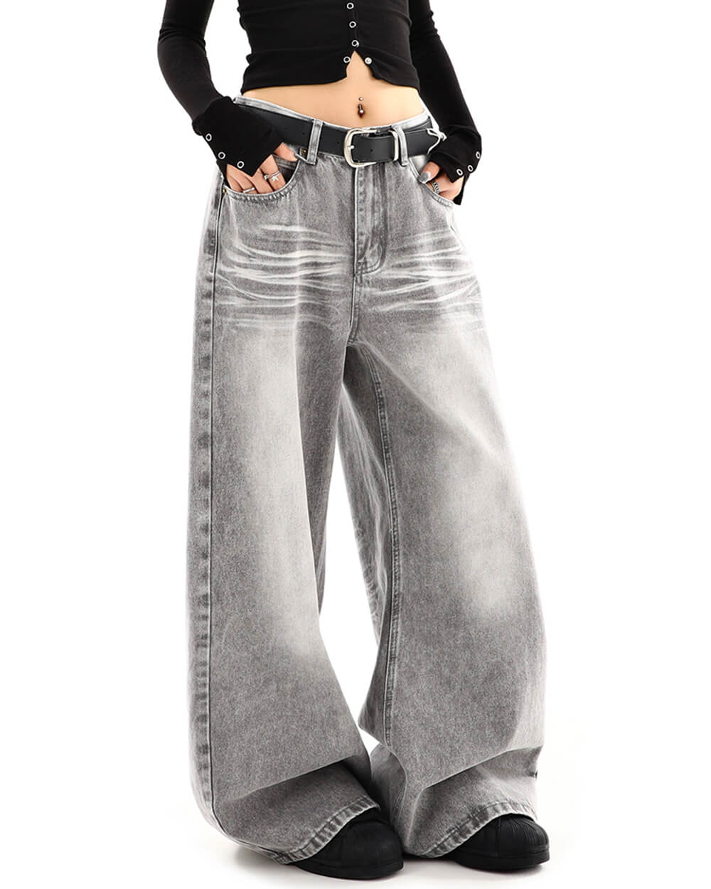 VILZSTUDIOS faded grey wide leg jeans