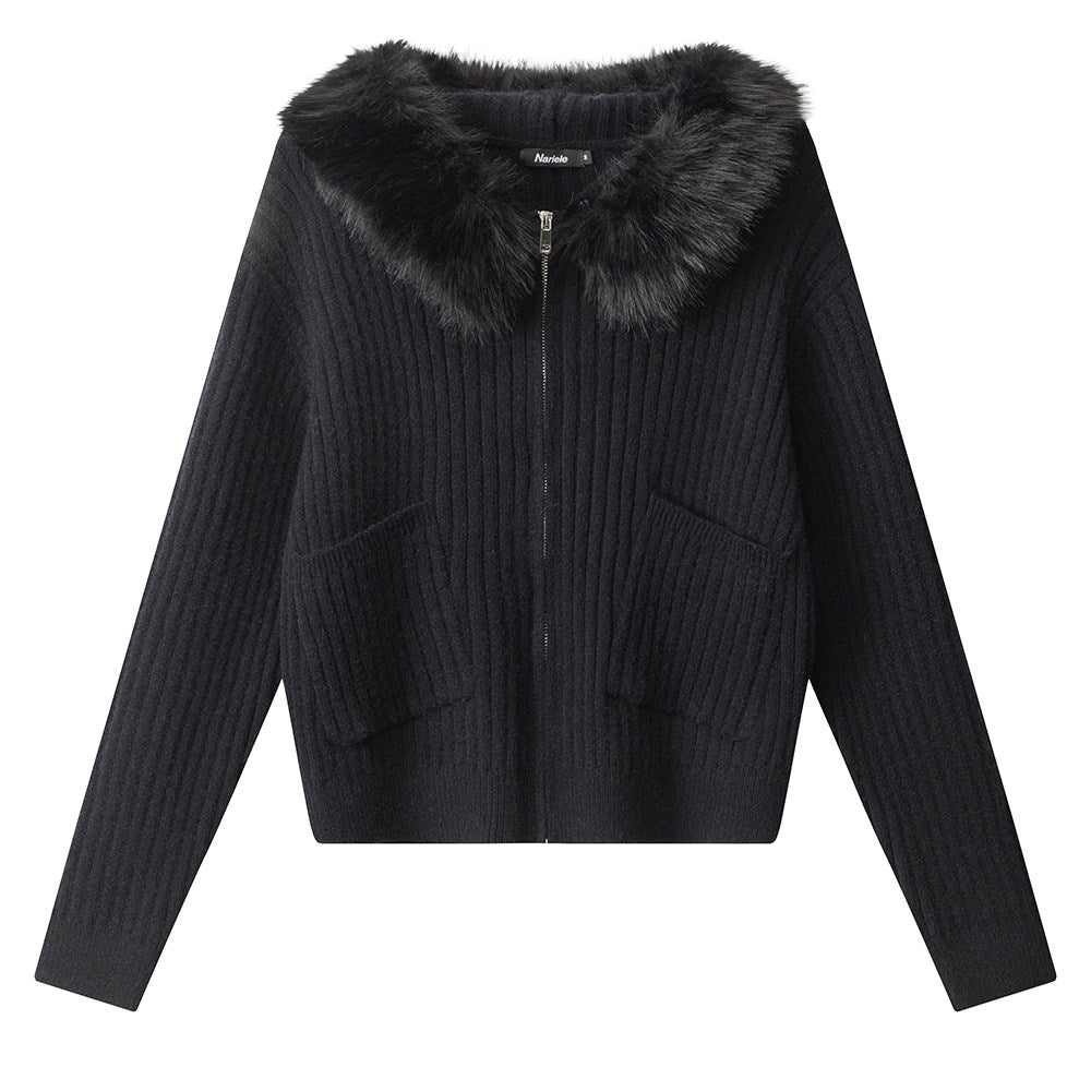 VILZSTUDIOS Faux-fur hooded zip jacket