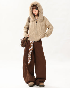 VILZSTUDIOS Faux-fur hooded zip jacket