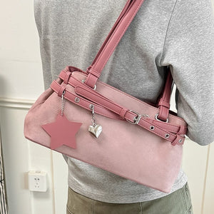 VILZSTUDIOS faux suede shoulder bag with heart charm