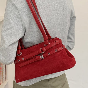 VILZSTUDIOS faux suede shoulder bag with heart charm