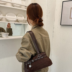 VILZSTUDIOS faux suede shoulder bag with heart charm
