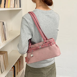 VILZSTUDIOS faux suede shoulder bag with heart charm