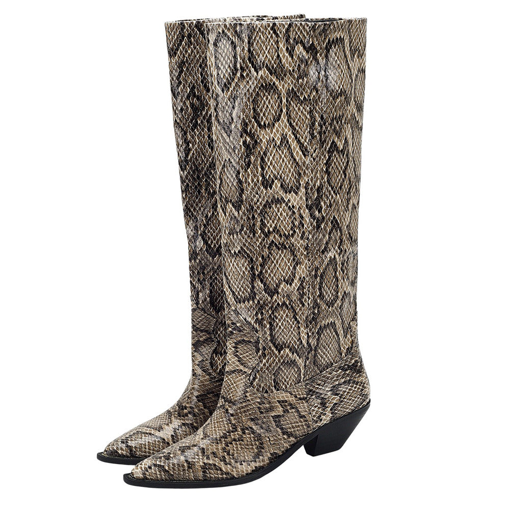 VILZSTUDIOS Stylish knee-high snake pattern boots