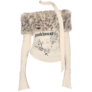 VILZSTUDIOS Off-shoulder top with flared sleeves and leopard-print details