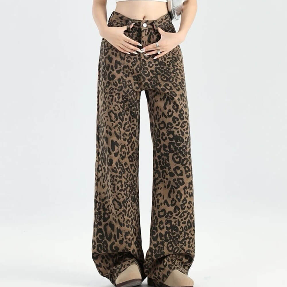 VILZSTUDIOS Fierce flared leopard print jeans for streetwear style