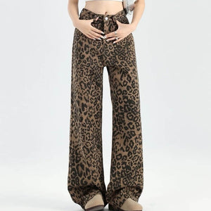 VILZSTUDIOS Fierce flared leopard print jeans for streetwear style