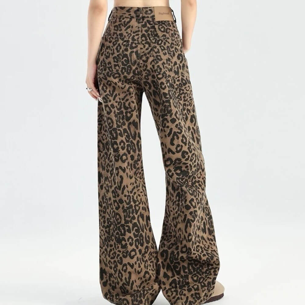 VILZSTUDIOS Fierce flared leopard print jeans for streetwear style