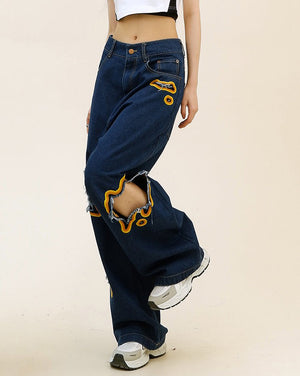 VILZSTUDIOS Flame cut-out wide-leg jeans from VILZSTUDIOS