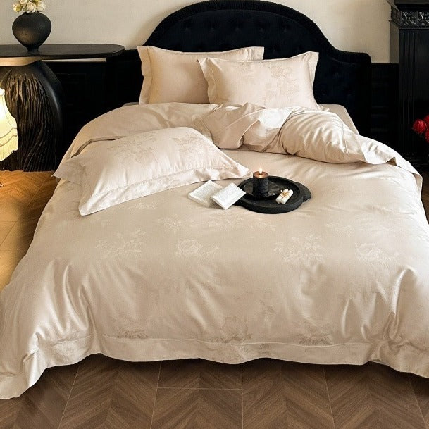VILZSTUDIOS crimson red, champagne gold and blush pink rose damask bedding set with flanged borders