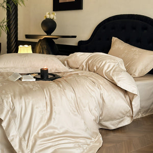 VILZSTUDIOS crimson red, champagne gold and blush pink rose damask bedding set with flanged borders