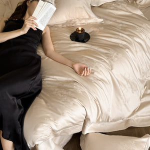 VILZSTUDIOS crimson red, champagne gold and blush pink rose damask bedding set with flanged borders