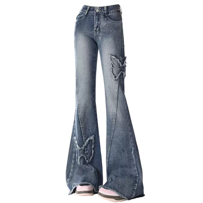 VILZSTUDIOS Y2K butterfly flare jeans for streetwear fashion
