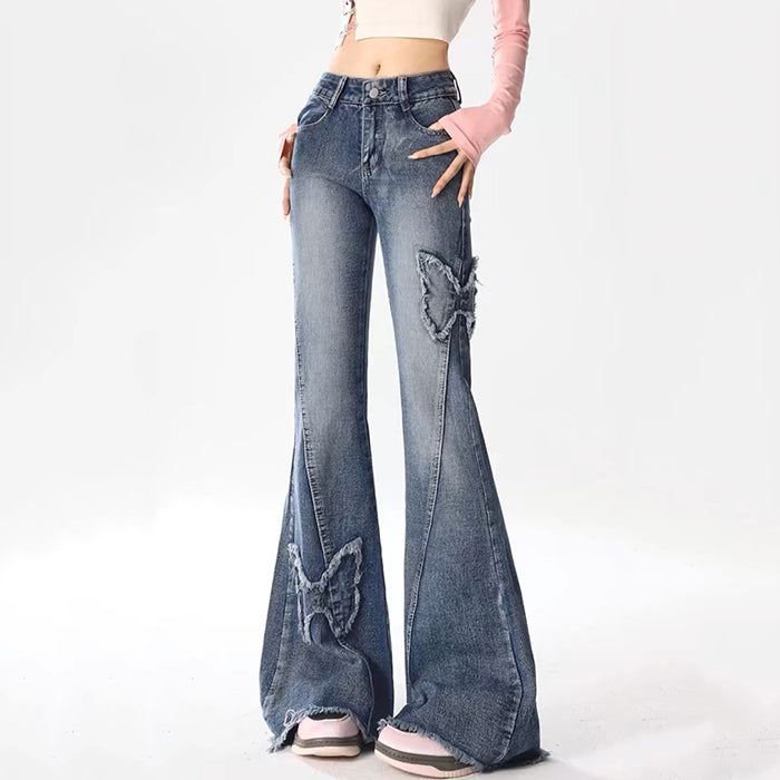 VILZSTUDIOS Y2K butterfly flare jeans for streetwear fashion