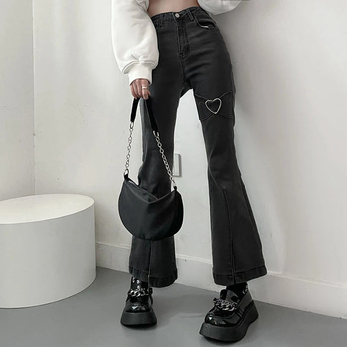 VILZSTUDIOS Heart flare design denim jeans for streetwear fashion