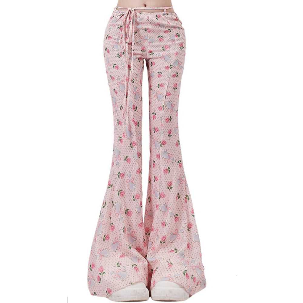 VILZSTUDIOS Flared pants with coquette print and lace-up waist