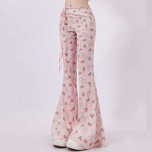 VILZSTUDIOS Flared pants with coquette print and lace-up waist