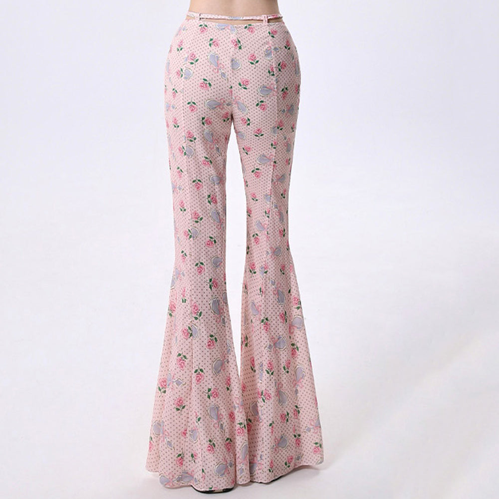 VILZSTUDIOS Flared pants with coquette print and lace-up waist
