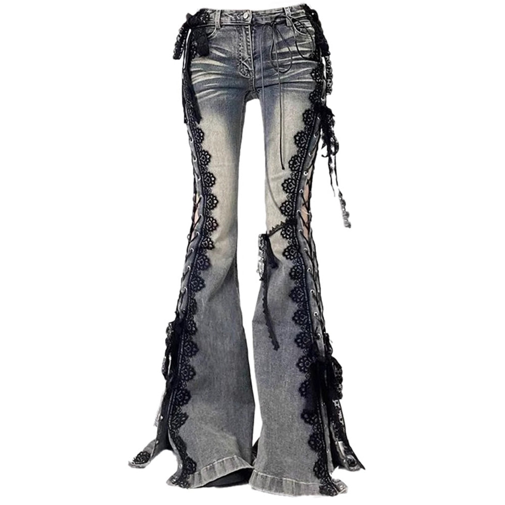 VILZSTUDIOS Flared denim jeans with lace-up design