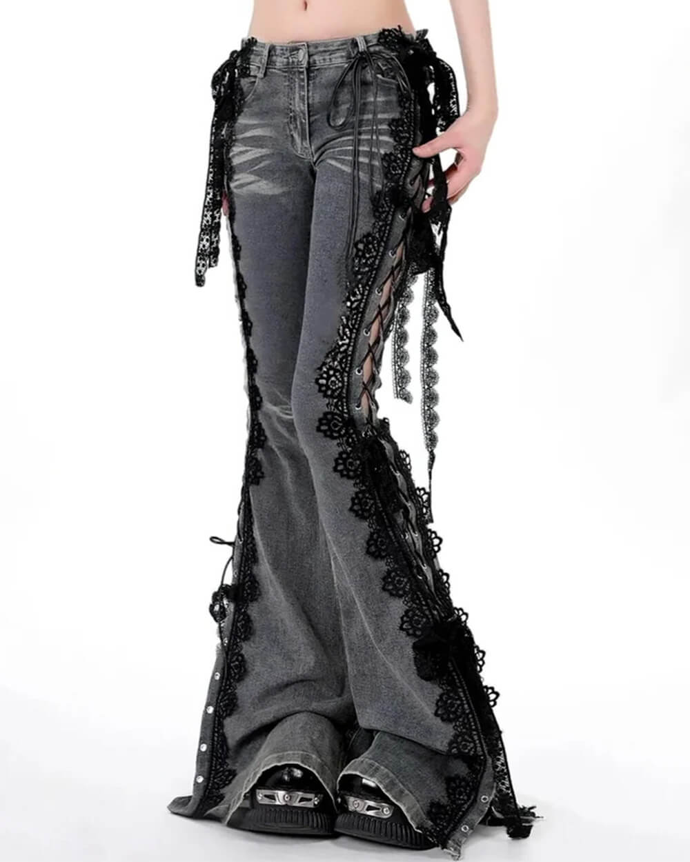 VILZSTUDIOS Flared denim jeans with lace-up design