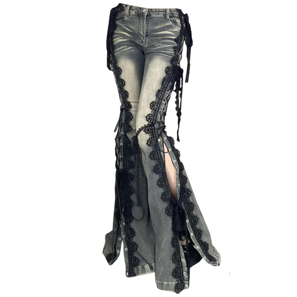 VILZSTUDIOS Flared denim jeans with lace-up design
