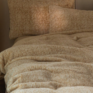 VILZSTUDIOS earthy neutral flecked fleece bedding set with fluffy texture and matching pillowcases