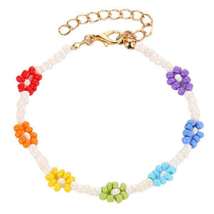VILZSTUDIOS Floral beaded bracelet on elastic cord